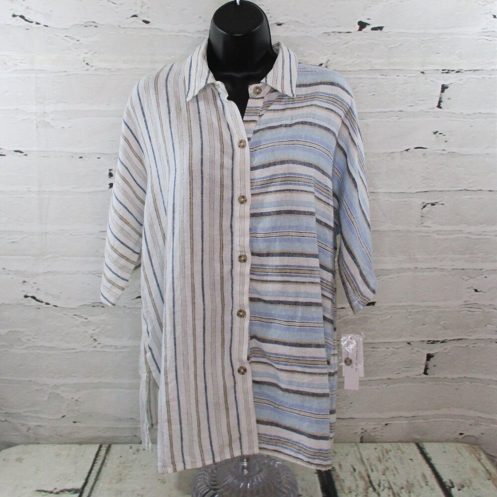 Zac & Rachel Linen Blend Striped Tunic Top
